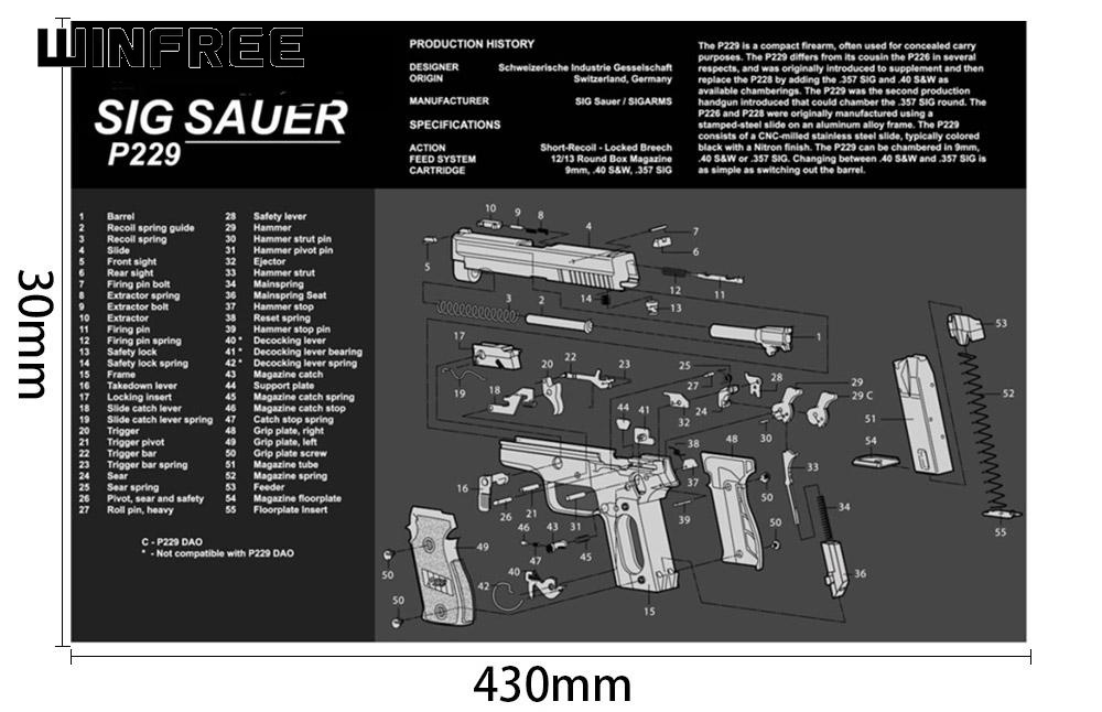 WINFREE Armorers Bench Mat Cleaning Mat Mouse Pad With P229 Parts Diagram & Instructions