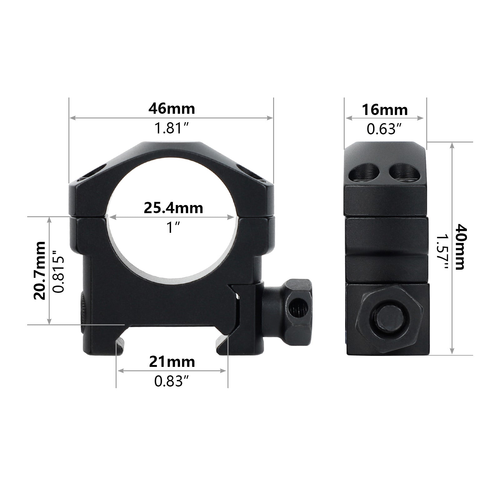 WINFREE ® 1 inch Picatinny Scope Rings Mount - Low - Image 2