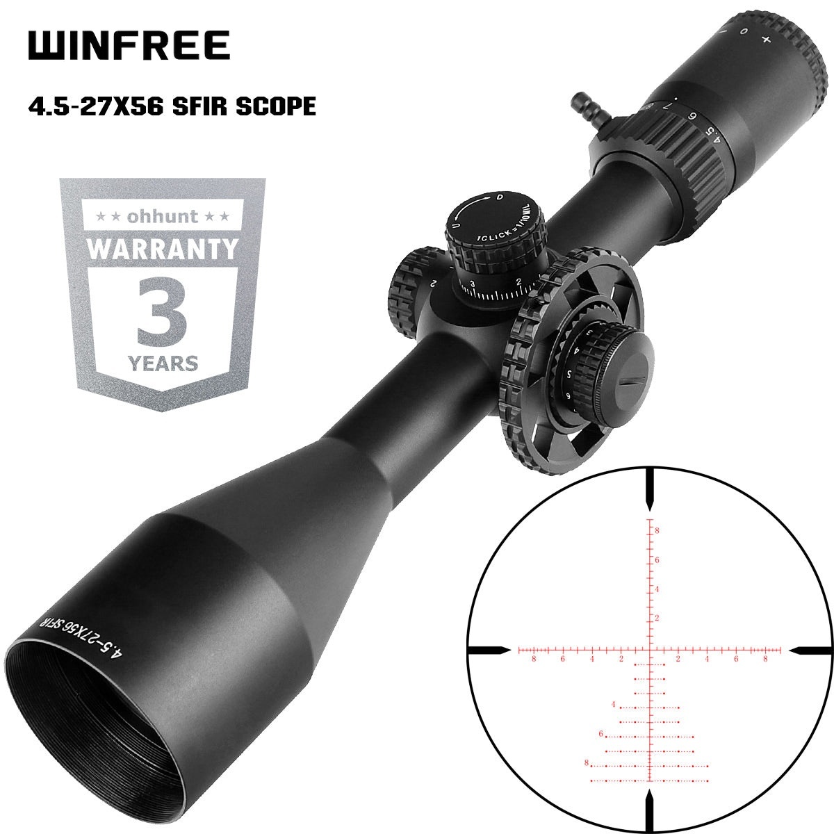 WINFREE® 2.5-15X56 SFIR Long Rang Scope with Sunshade - Glass Etched Reticle