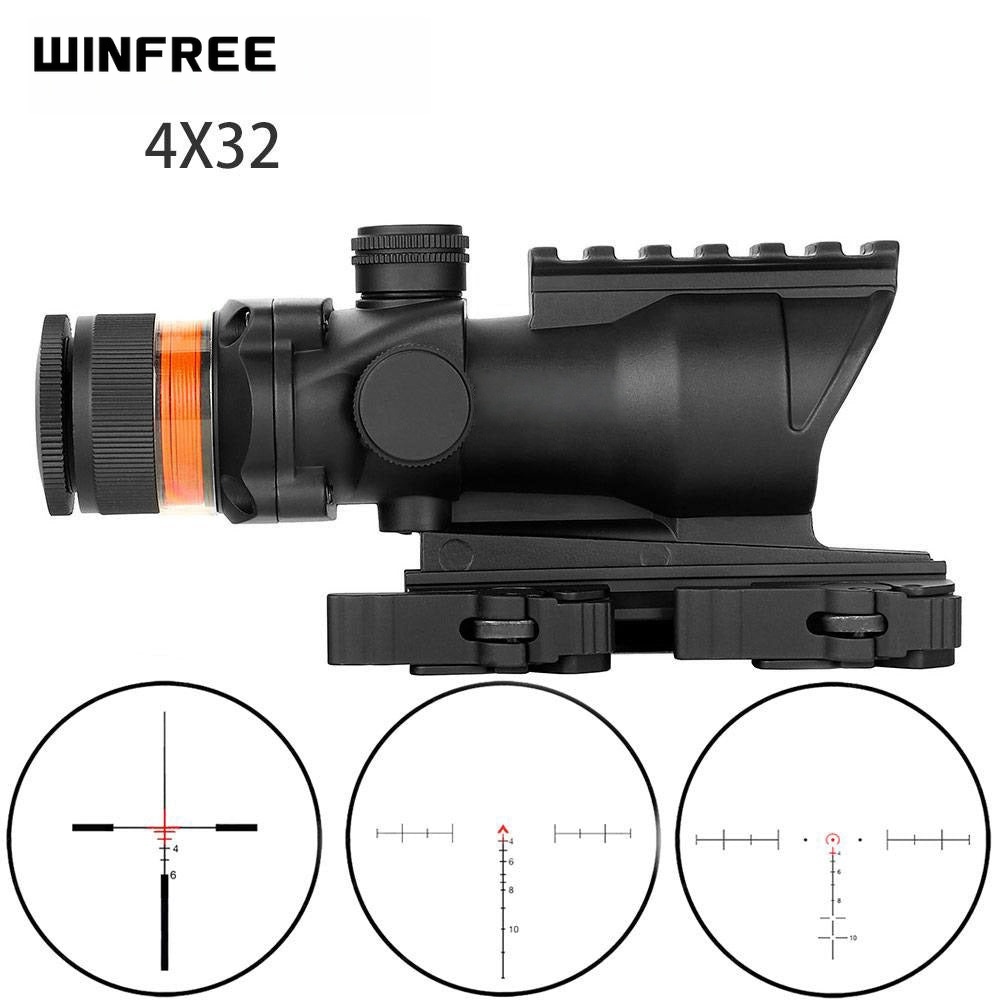 WINFREE 4X32 Rifle Scope Red Fiber Optic Illuminated Reticle With Top Rail Diopter Adjustment For Hunting