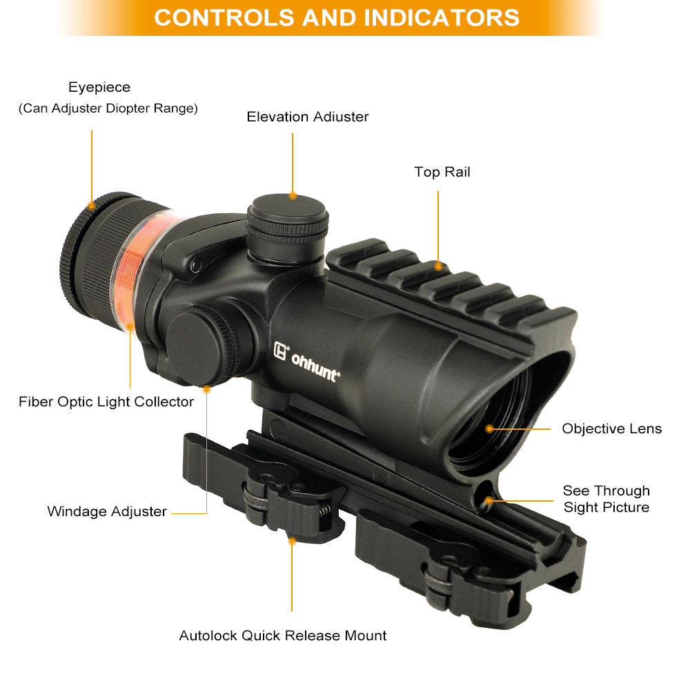 WINFREE 4X32 Rifle Scope Red Fiber Optic Illuminated Reticle With Top Rail Diopter Adjustment For Hunting - Image 2
