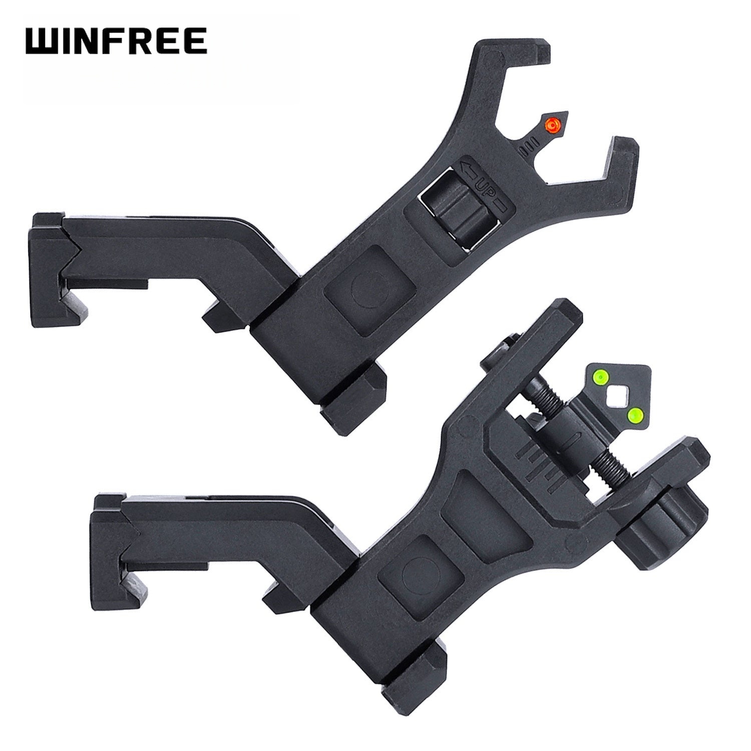 WINFREE 45 Degree Offset Flip Up Front and Backup Rear Sights with Green Red Fiber Optic Dot