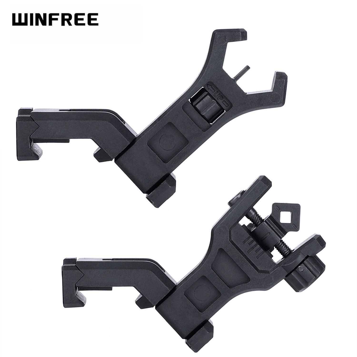 WINFREE 45 Degree Offset AR Flip Up Sights Rapid Transition Backup Front and Rear Sight for Picatinny Mount