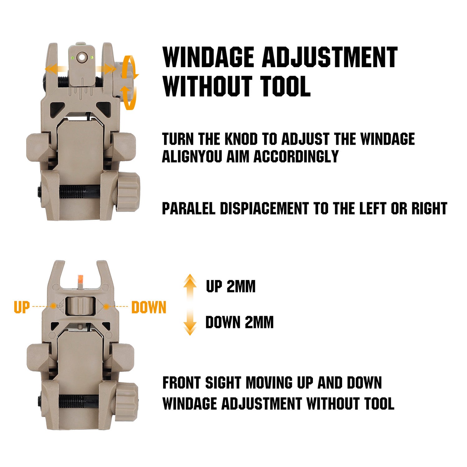 WINFREE® AR Flip Up Sights Back Up Front Rear Sight Set with Red&Green Fiber Optic Dots Polymer - Image 2