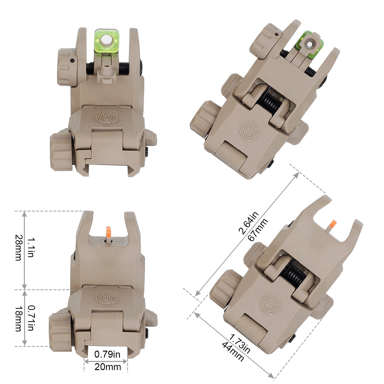 WINFREE® AR Flip Up Sights Back Up Front Rear Sight Set with Red&Green Fiber Optic Dots Polymer - Image 3