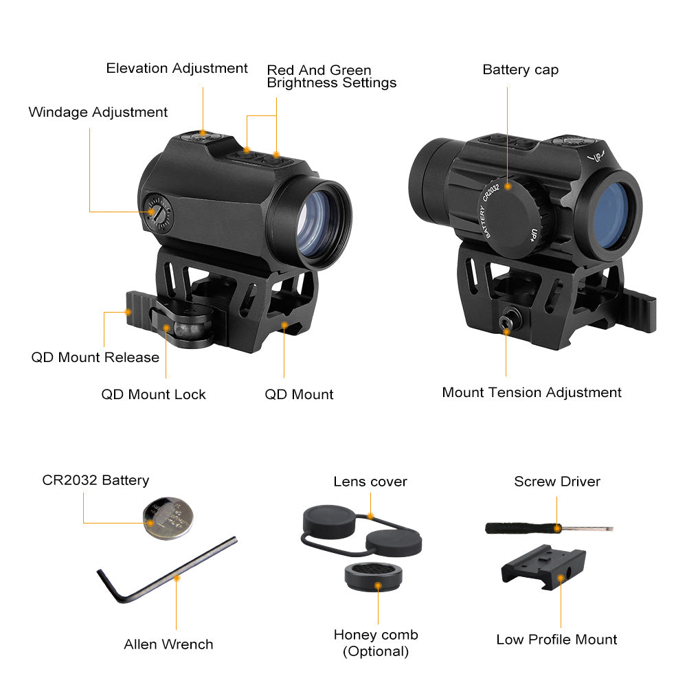 WINFREE®  FB O1 Shake Awake 3 MOA Red Dot Sight 10 Brightness Settings with Absolute Co-Witness Riser Mount - Image 4