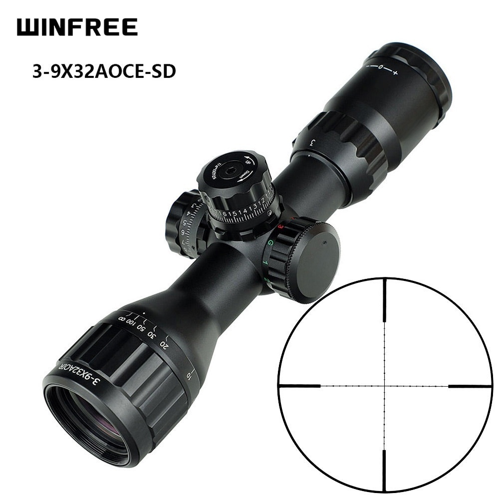 WINFREE 3-9X32 AOCE Compact Rifle Scope 1/2 Half Mil Dot Illuminated RG Turrets Locking with Sunshade