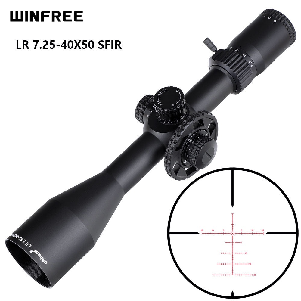 WINFREE LR 7.25-40X50 SFIR Red Illumination Hunting Riflescope Glass Etched Reticle Side Parallax Turret Lock Reset
