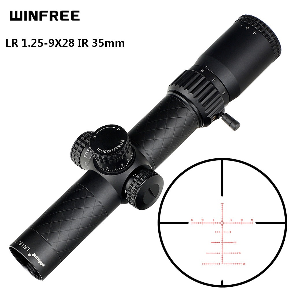 WINFREE LR 1.25-9X28 Compact Rifle Scopes 35mm Tube Glass Etched Reticle Red Illuminated Turrets Lock Reset