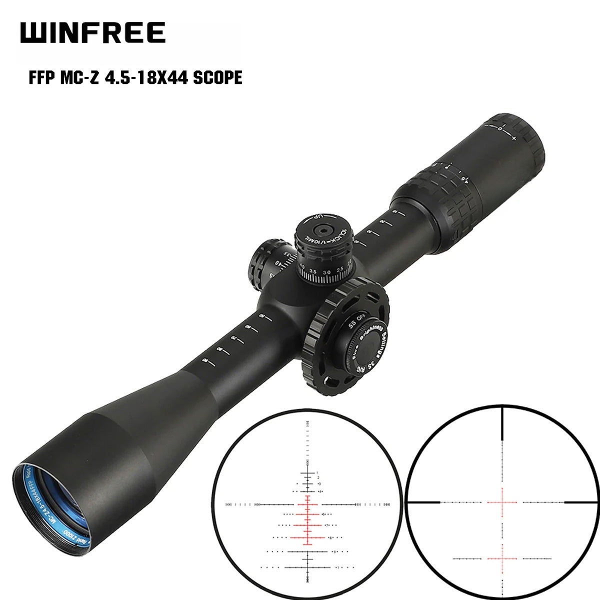 WINFREE MC-Z 4.5-18X44 FFP Rifle Scope Side Parallax Lock Reset Tactical Scope