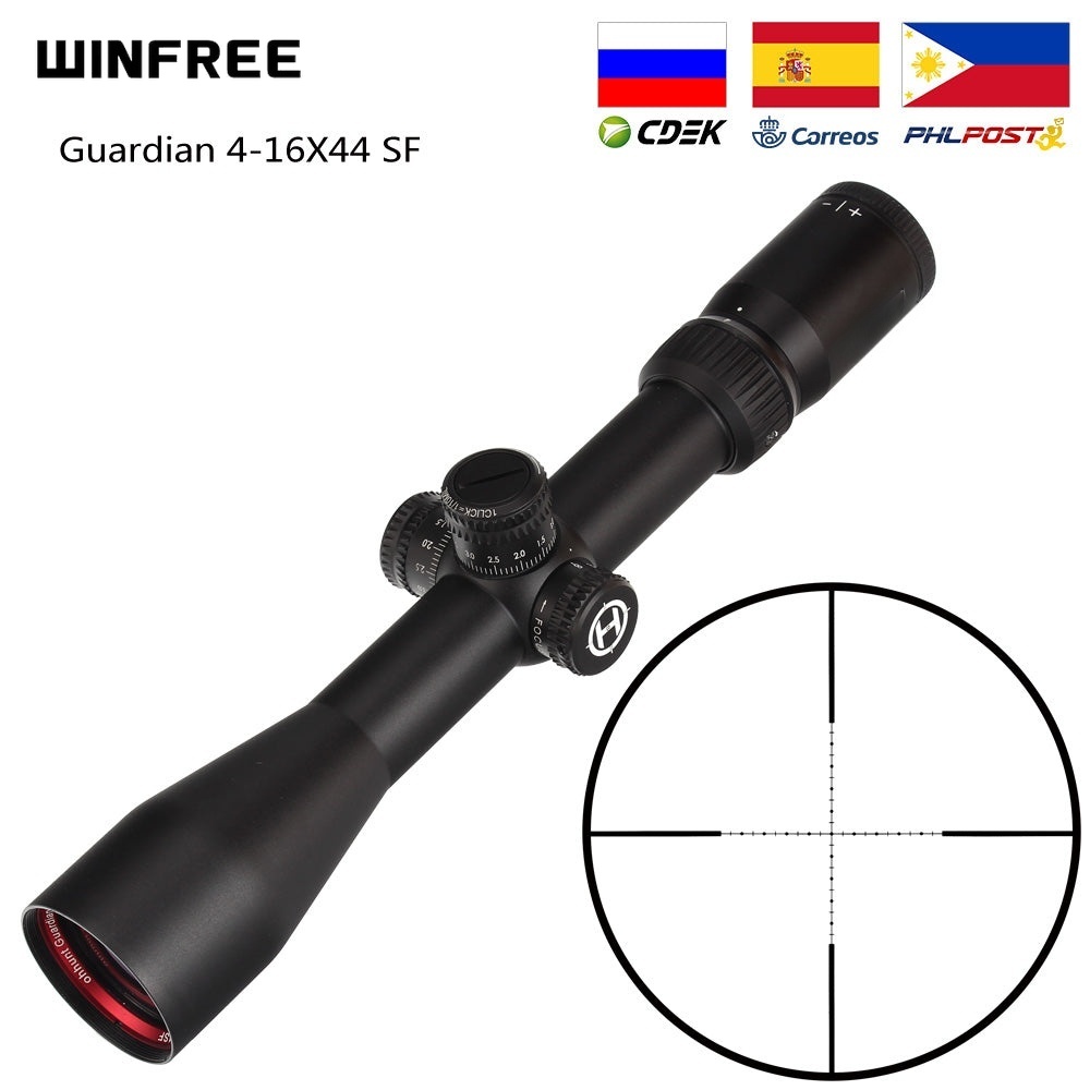 WINFREE Guardian 4-16X44 SF Hunting Rifle Scope 1/2 Half Mil Dot Reticle Side Parallax Turrets Lock Reset