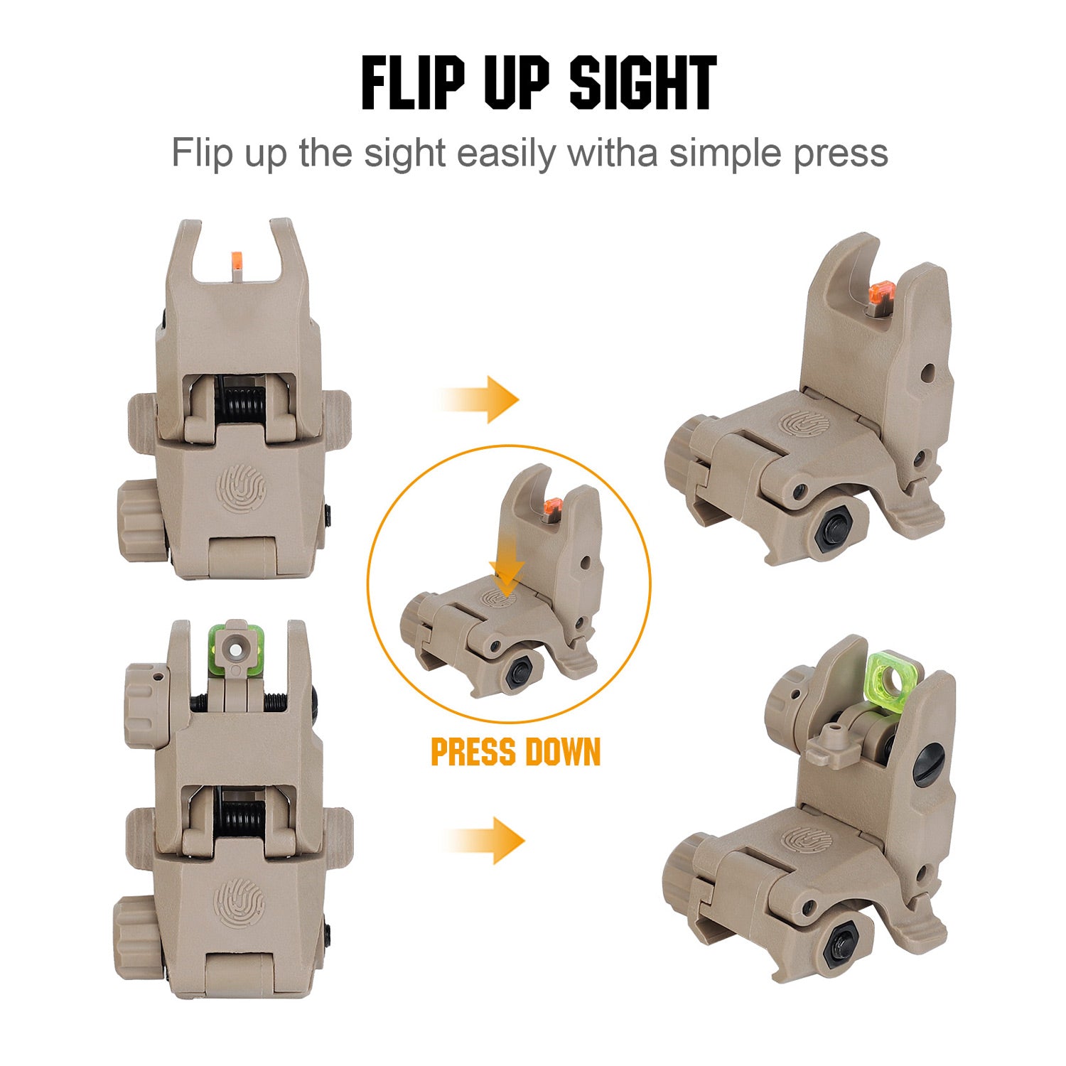 WINFREE® Polymer Flip up Sights Armor Style Front Rear Sight Set with Fiber Optic for AR15/M16 - Image 5
