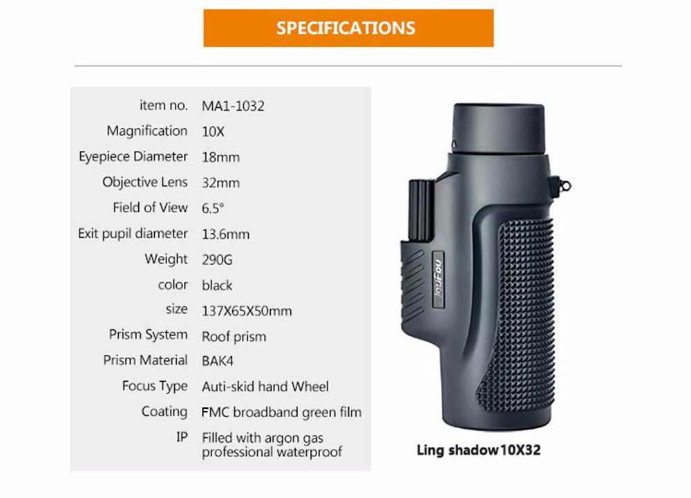 WINFREE 10X32 BAK4 Binoculars Monocular Waterproof Fogproof Zoom Power Birdwatching Telescope - Image 2