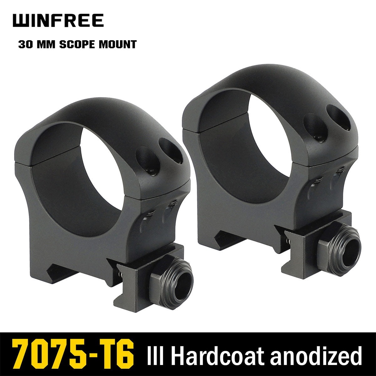 WINFREE Pro 7075 Aluminum 30mm Scope Rings for Picatinny Rail - Medium Profile - Image 3