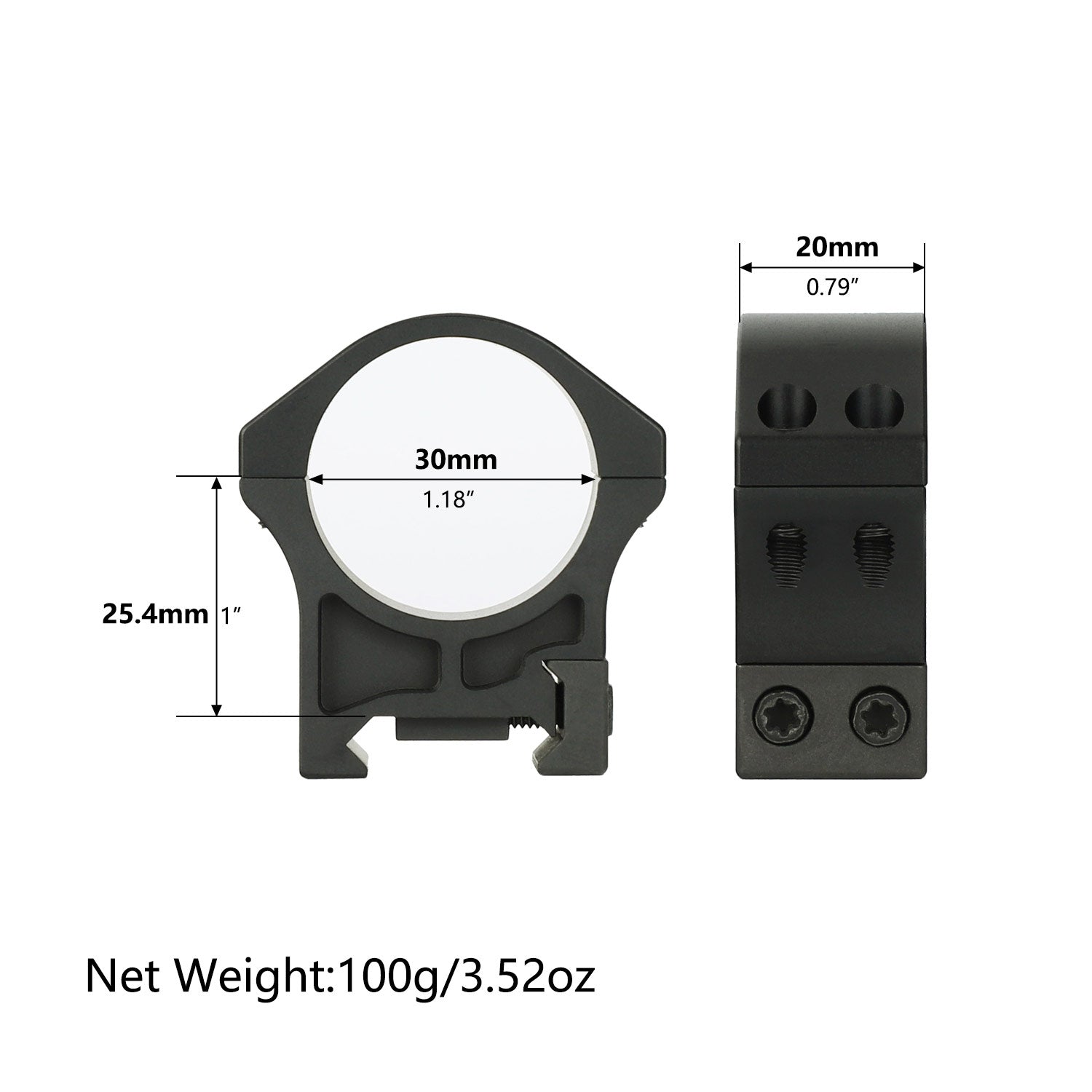 WINFREE ® High Quality 30mm Scope Rings for Picatinny Rail - Medium Profile - Image 3