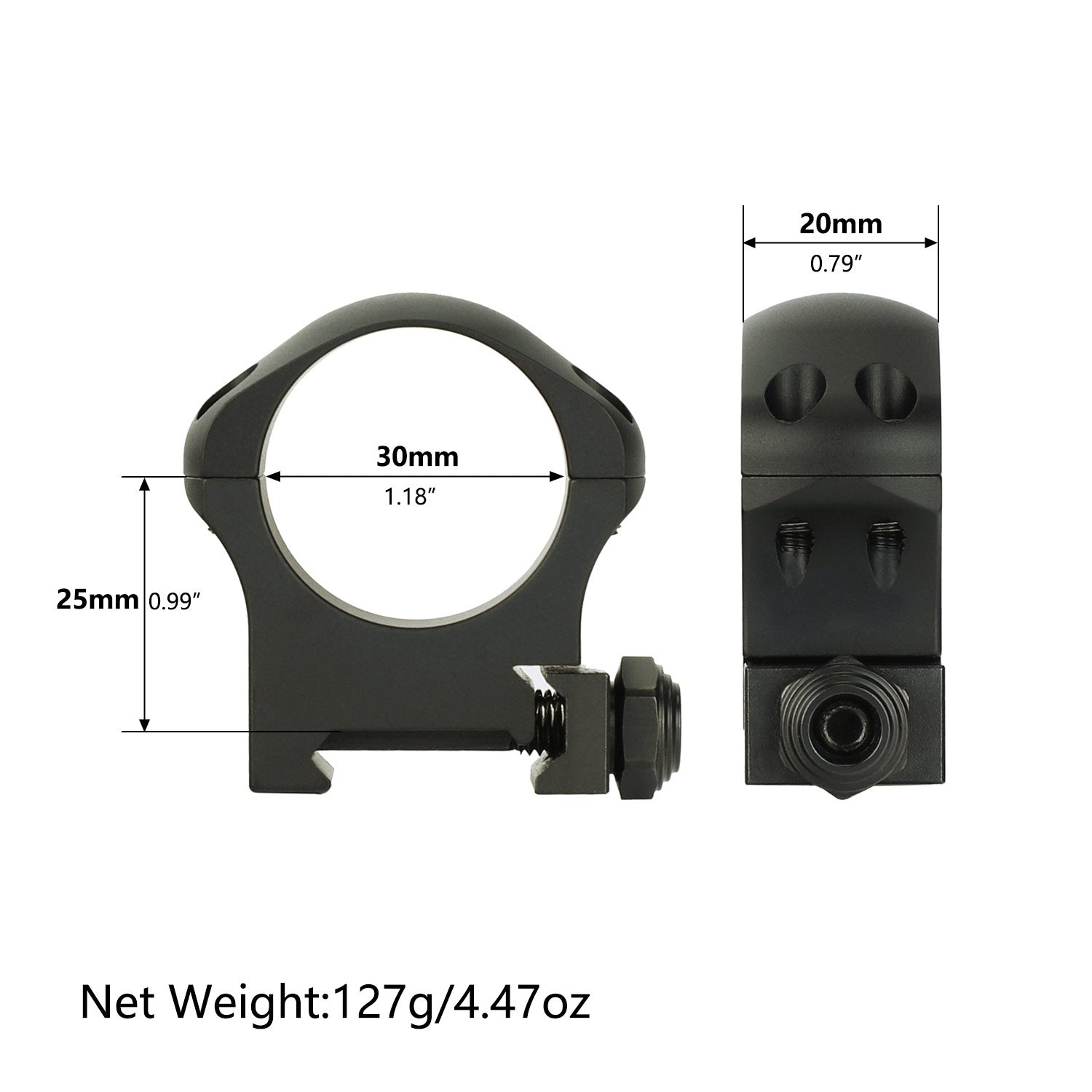 WINFREE Pro 7075 Aluminum 30mm Scope Rings for Picatinny Rail - Medium Profile - Image 5