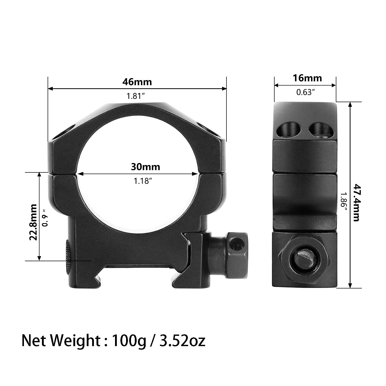 WINFREE ® Picatinny 30mm Scope Rings, Hight Medium Low Profile - Image 8