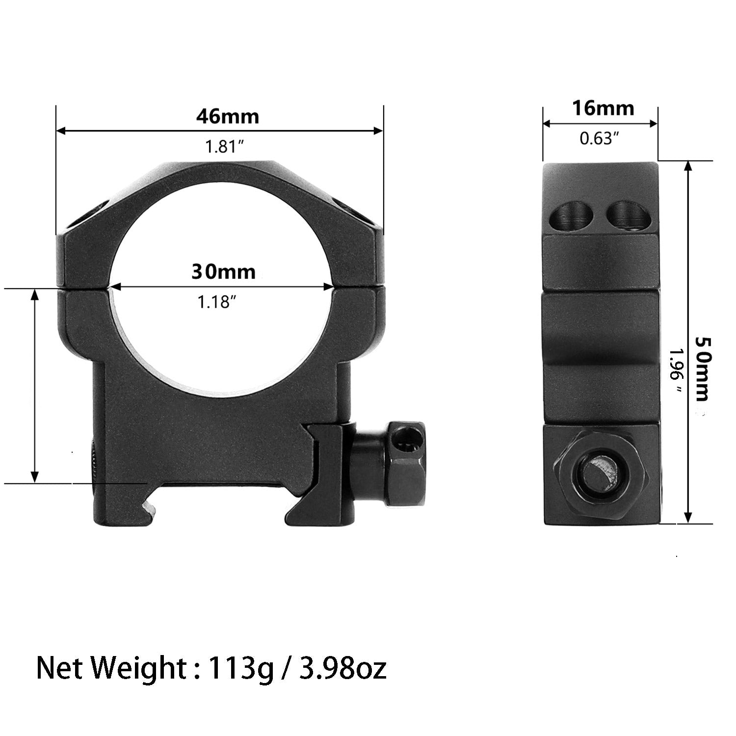 WINFREE ® Picatinny 30mm Scope Rings, Hight Medium Low Profile - Image 7