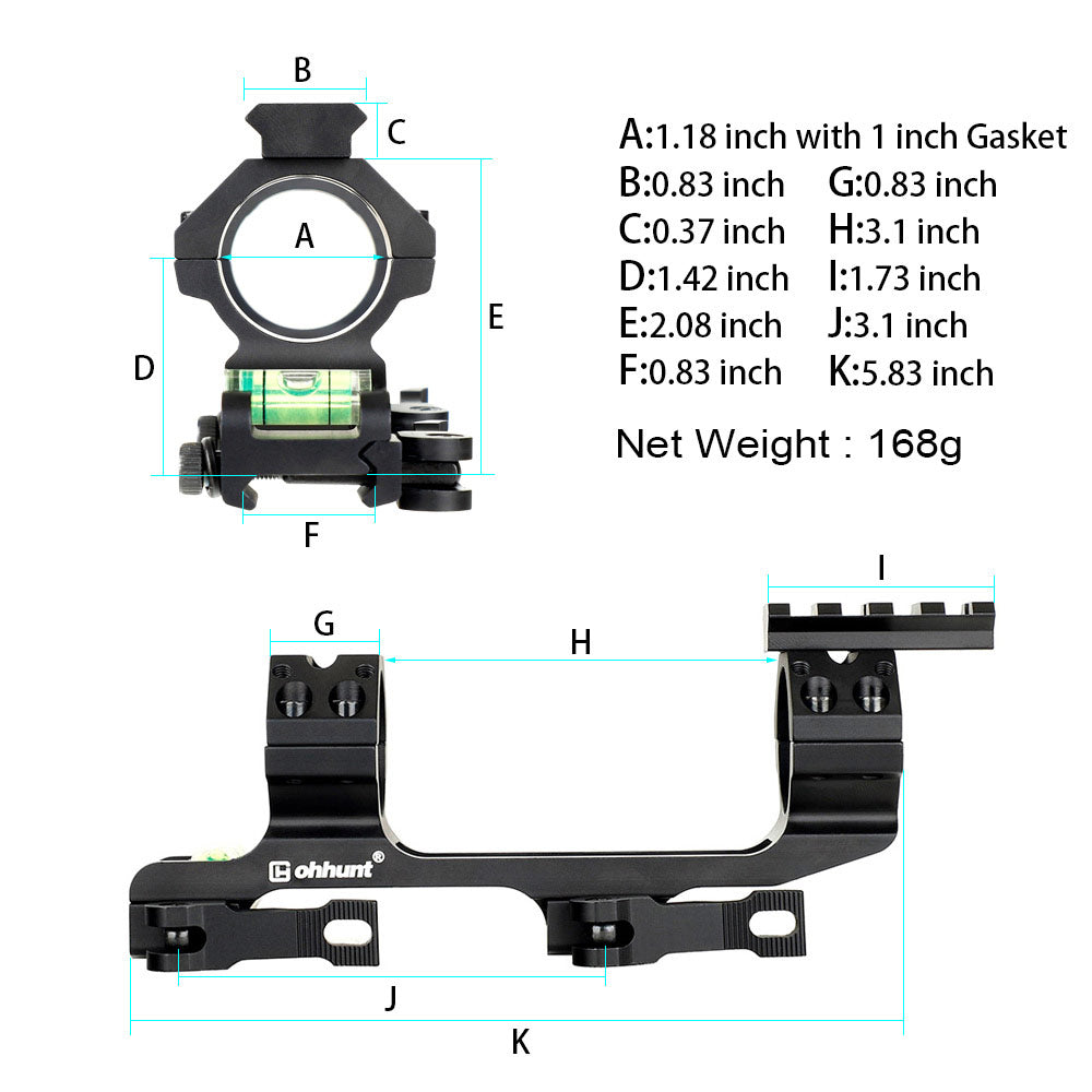 WINFREE 30mm QD Cantilever Scope Mount with Top Picatinny Rail & Bubble Level - Image 4