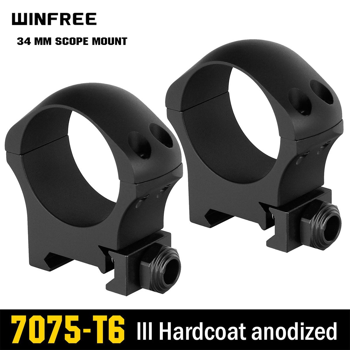 WINFREE Pro 7075 Aluminum 34mm Scope Rings for Picatinny Rail - Medium Profile