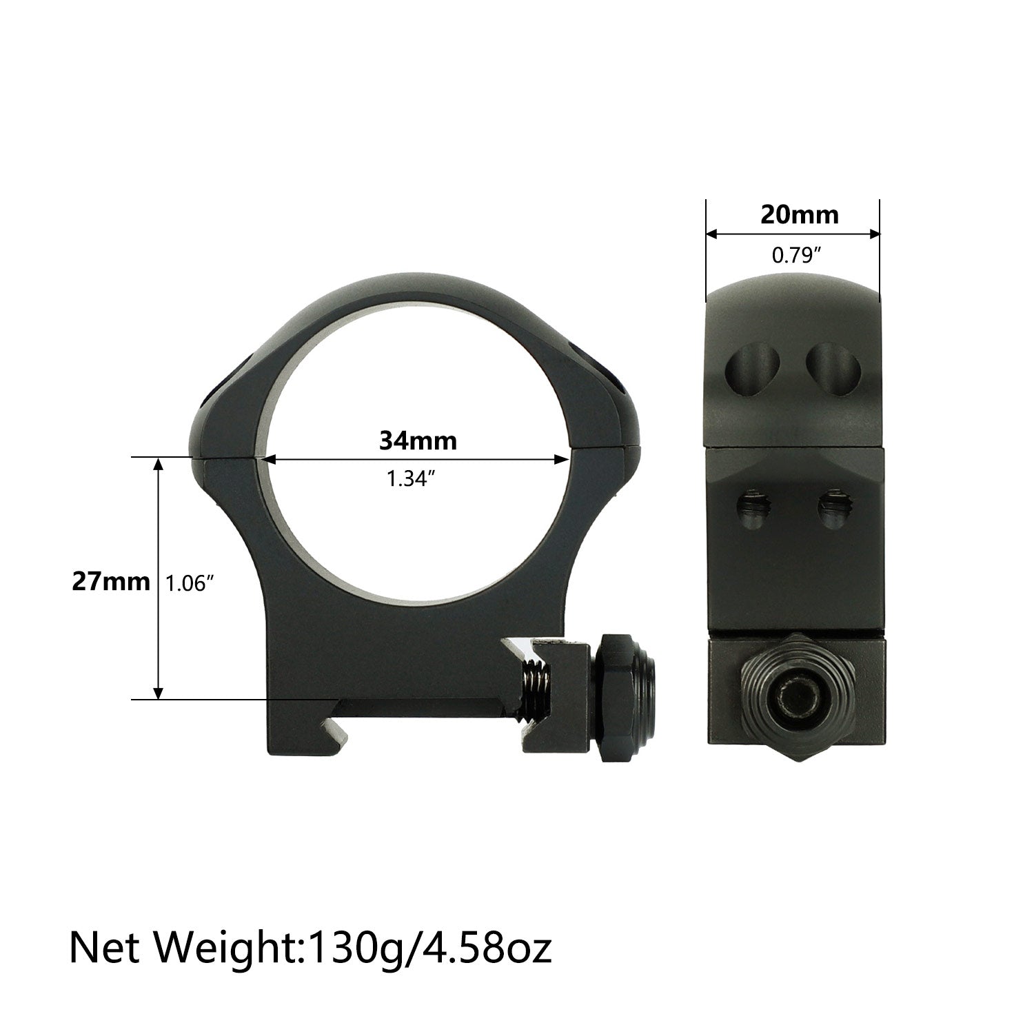 WINFREE Pro 7075 Aluminum 34mm Scope Rings for Picatinny Rail - Medium Profile - Image 5