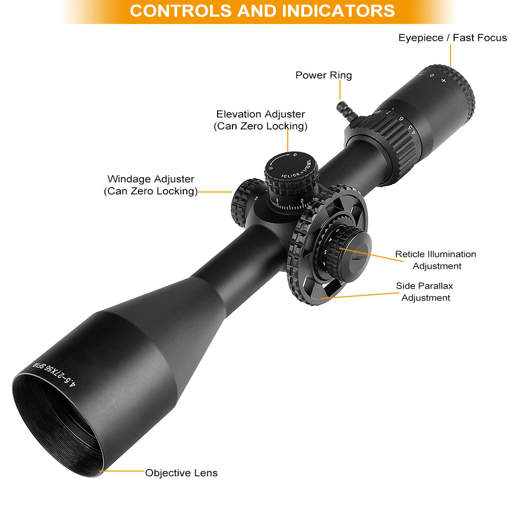 WINFREE 4.5-27X56 SFIR Rifle Scope with Sunshade - Glass Etched Reticle - Image 8