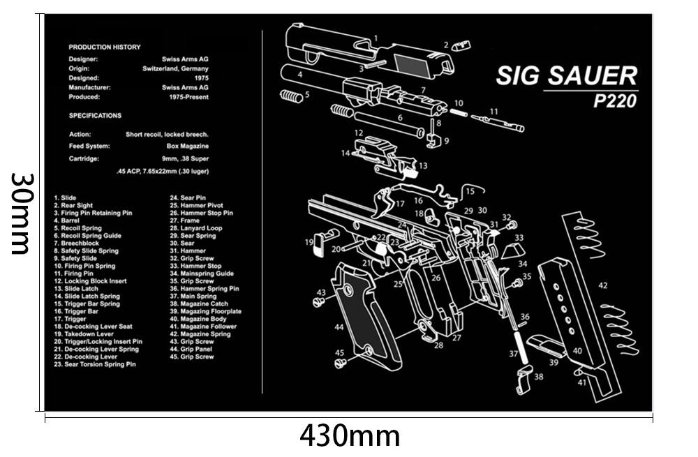 WINFREE Armorers Bench Mat Cleaning Mat Mouse Pad With P220 Parts Diagram & Instructions - Image 2