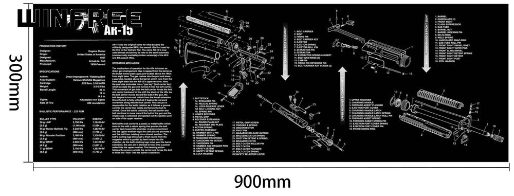 WINFREE AR-15 Parts Diagram & Instructions Gun Cleaning Mat Armorers Bench Mat