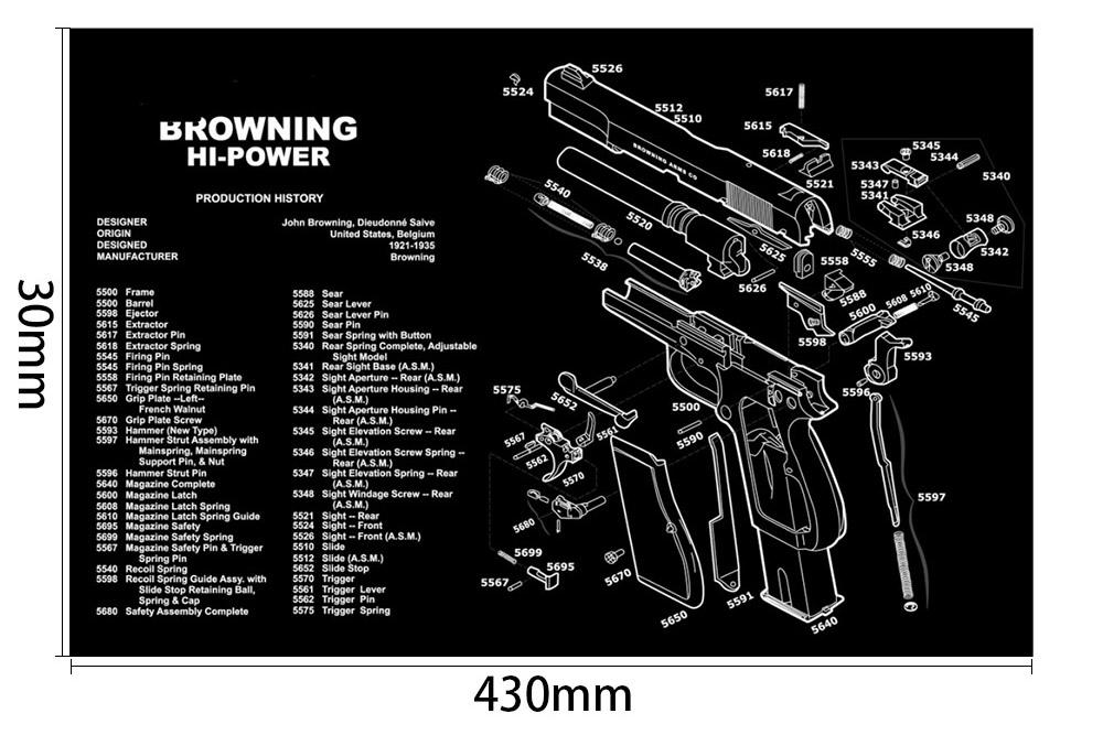 WINFREE Armorers Bench Mat Cleaning Mat Mouse Pad With HI-POWER Parts Diagram & Instructions - Image 2