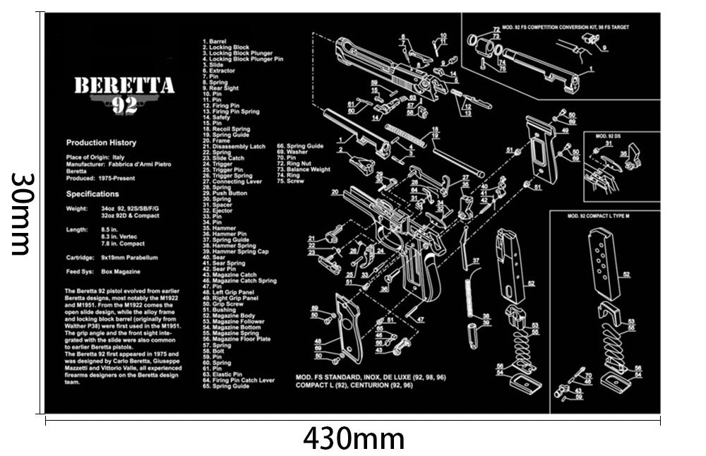 WINFREE Armorers Bench Mat Cleaning Mat with Gun Split Picture Parts Diagram & Instructions for AR-15 AK47 - Image 10