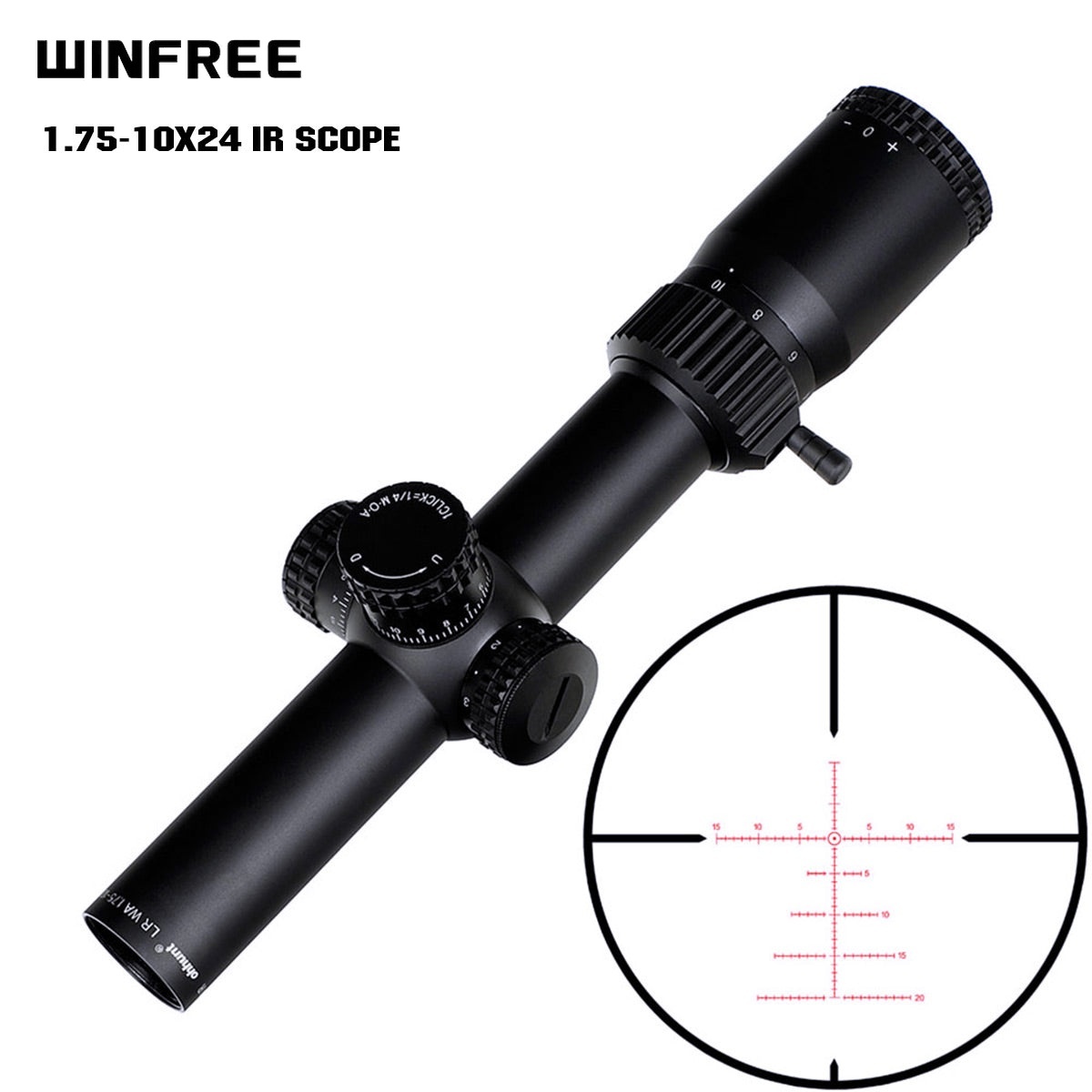WINFREE® LR FFP 1.5-12X28 IR Scope, Glass Etched Reticle, Red Illumination, Turrets Lock Reset