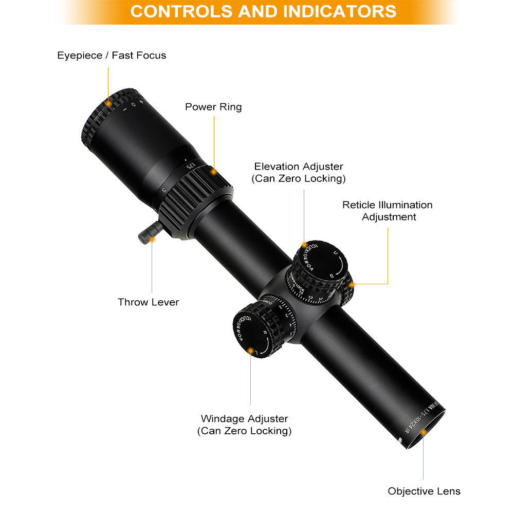 WINFREE® LR FFP 1.5-12X28 IR Scope, Glass Etched Reticle, Red Illumination, Turrets Lock Reset - Image 5