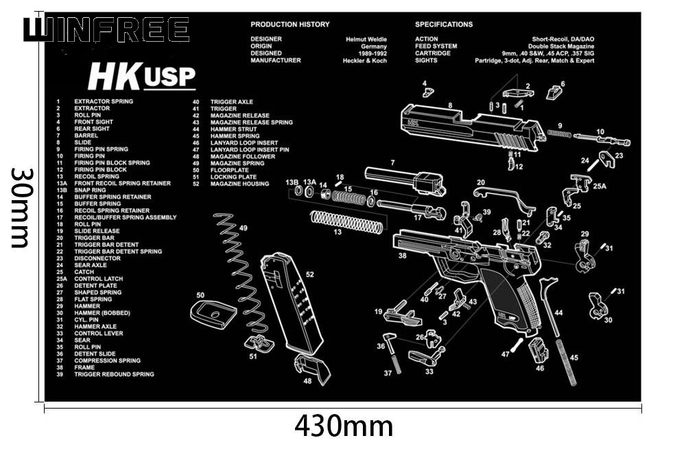 WINFREE Armorers Bench Mat Gun Cleaning Mat HK USP With Parts Diagram & Instructions Mouse Pad