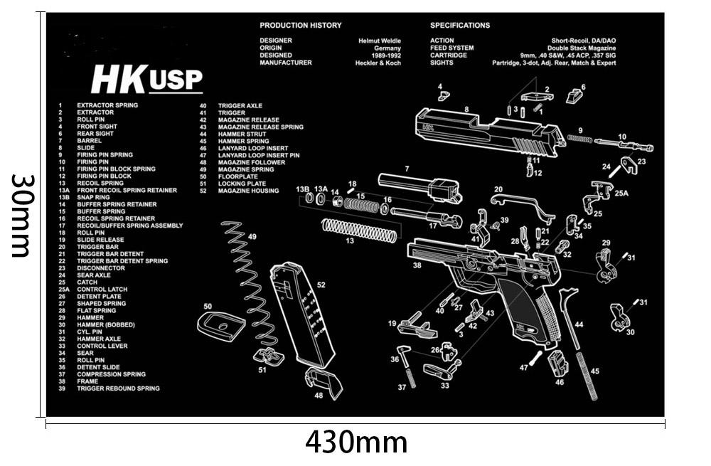 WINFREE Armorers Bench Mat Gun Cleaning Mat HK USP With Parts Diagram & Instructions Mouse Pad - Image 2