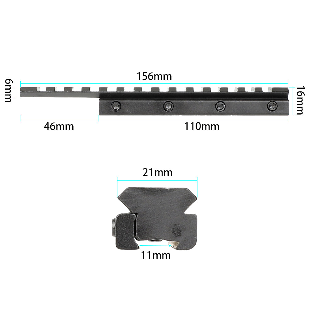 WINFREE ® Extension 11mm Dovetail to Picatinny Rail Adapter Convert Mount with Stop Pin - 14 Slots - Image 2