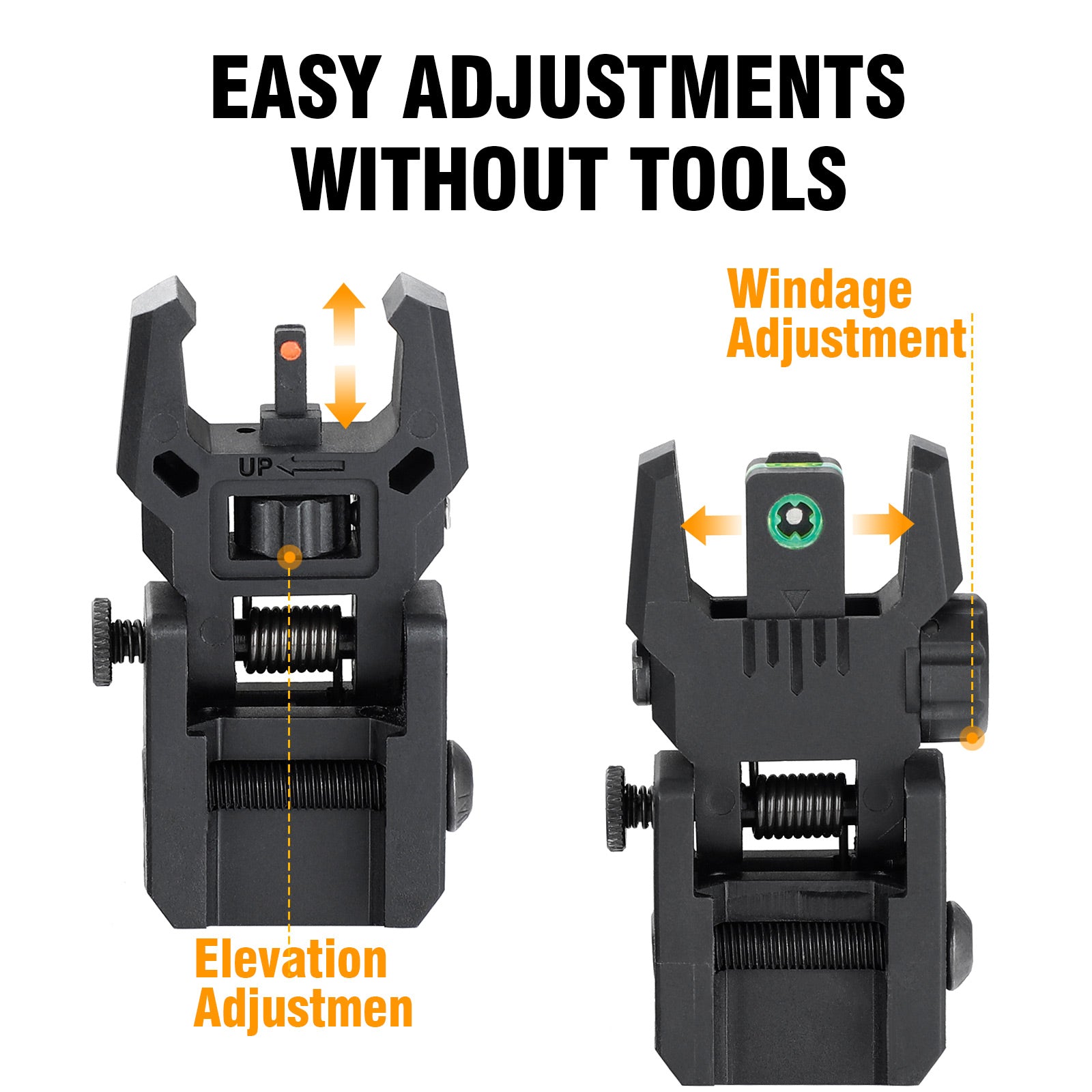 WINFREE® AR Flip Up Sights Back Up Front Rear Sight Set with Red&Green Fiber Optic Dots Polymer - Image 8