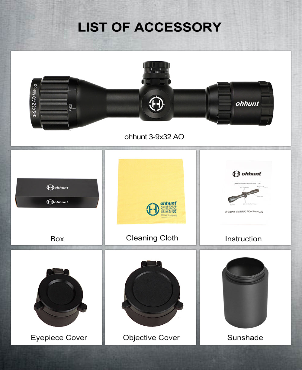 WINFREE 3-9X32 AOCE Compact Rifle Scope 1/2 Half Mil Dot Illuminated RG Turrets Locking with Sunshade - Image 16