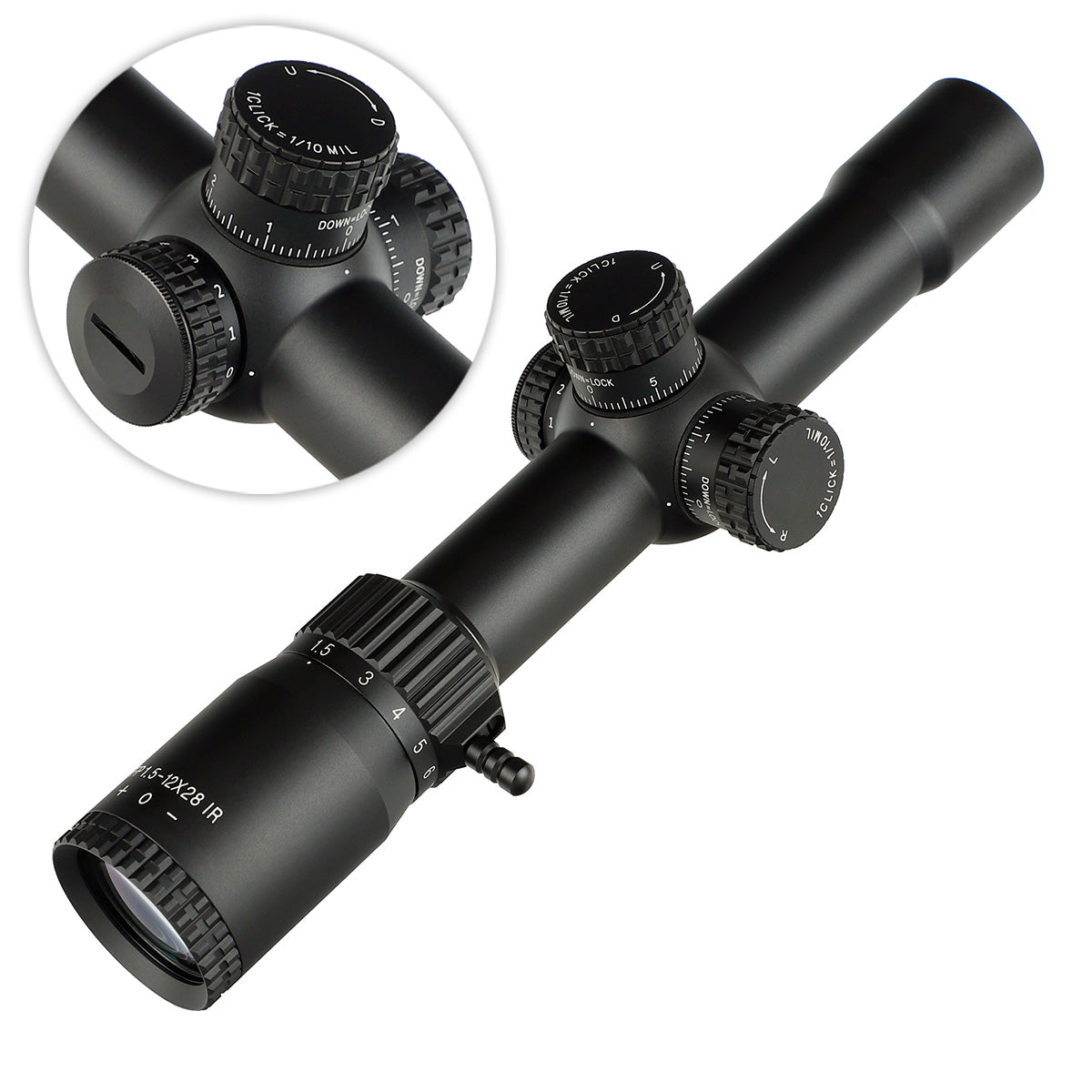 WINFREE® LR FFP 1.5-12X28 IR Scope, Glass Etched Reticle, Red Illumination, Turrets Lock Reset - Image 8