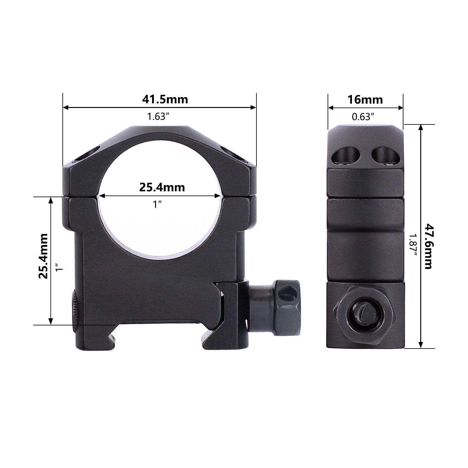 WINFREE ® 25.4mm/1 inch Picatinny Scope Rings - Medium - Image 2