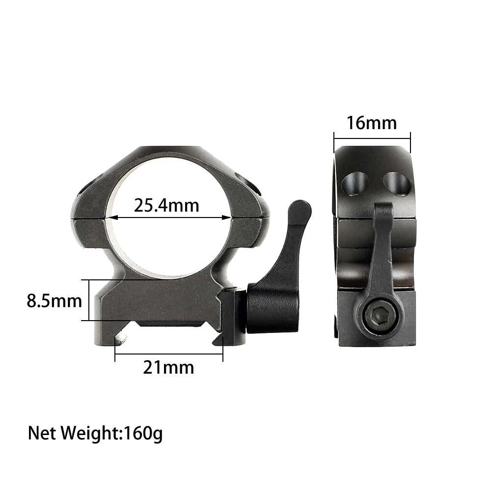 WINFREE Steel Quick Release 1 inch Picatinny Scope Rings Medium Profile 2PCs - Image 4