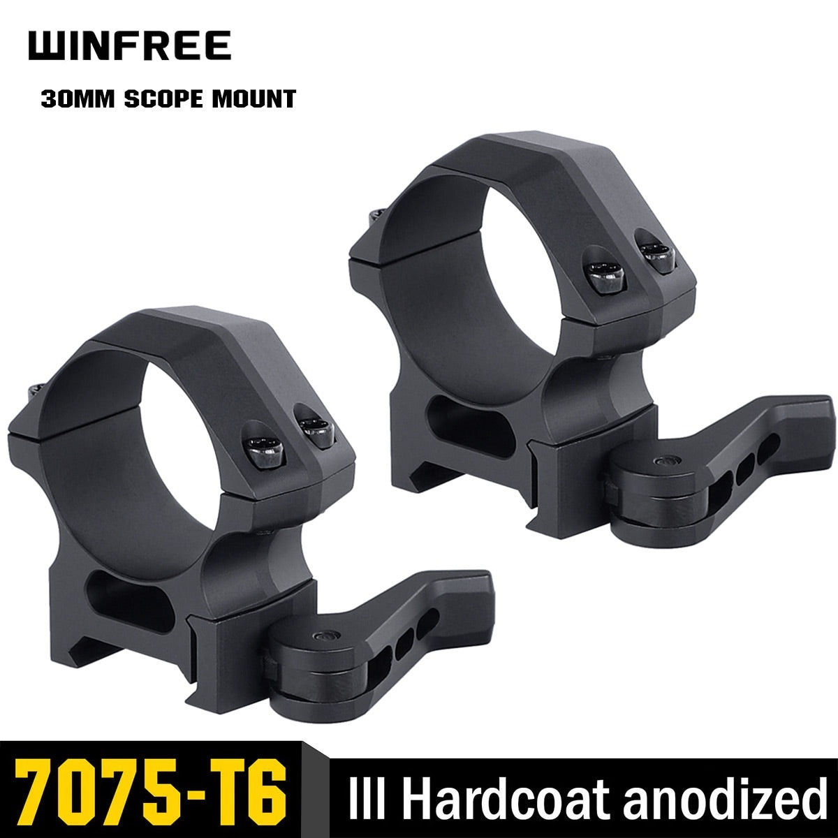 WINFREE Pro Quick Release 30mm Scope Rings Picatinny Rail Mount 7075-T6 Aluminum - Med Profile - Image 4