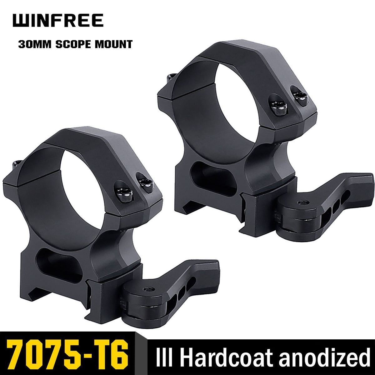 WINFREE Pro Quick Release 30mm Scope Rings Mount Picatinny Rail 7075-T6 Aluminum - High Profile