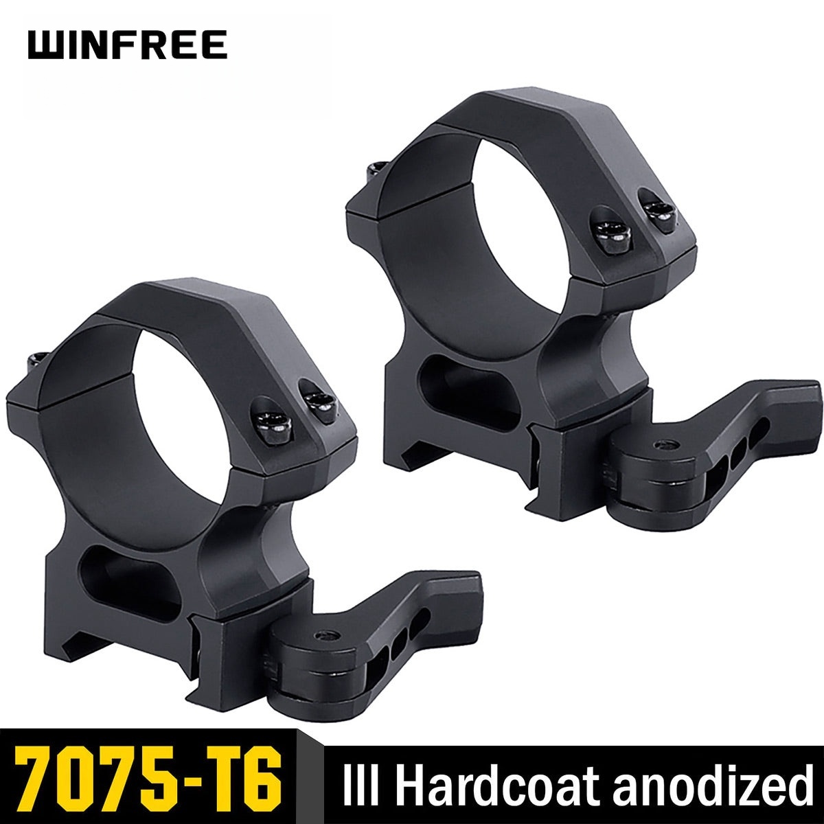 WINFREE Pro Quick Release 30mm Scope Rings Mount Picatinny Rail 7075-T6 Aluminum - High Profile - Image 2