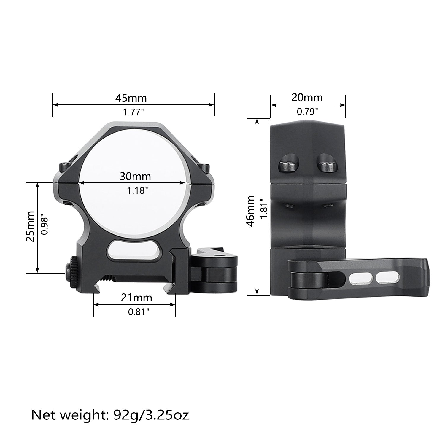 WINFREE Pro Quick Release 30mm Scope Rings Picatinny Rail Mount 7075-T6 Aluminum - Med Profile - Image 5
