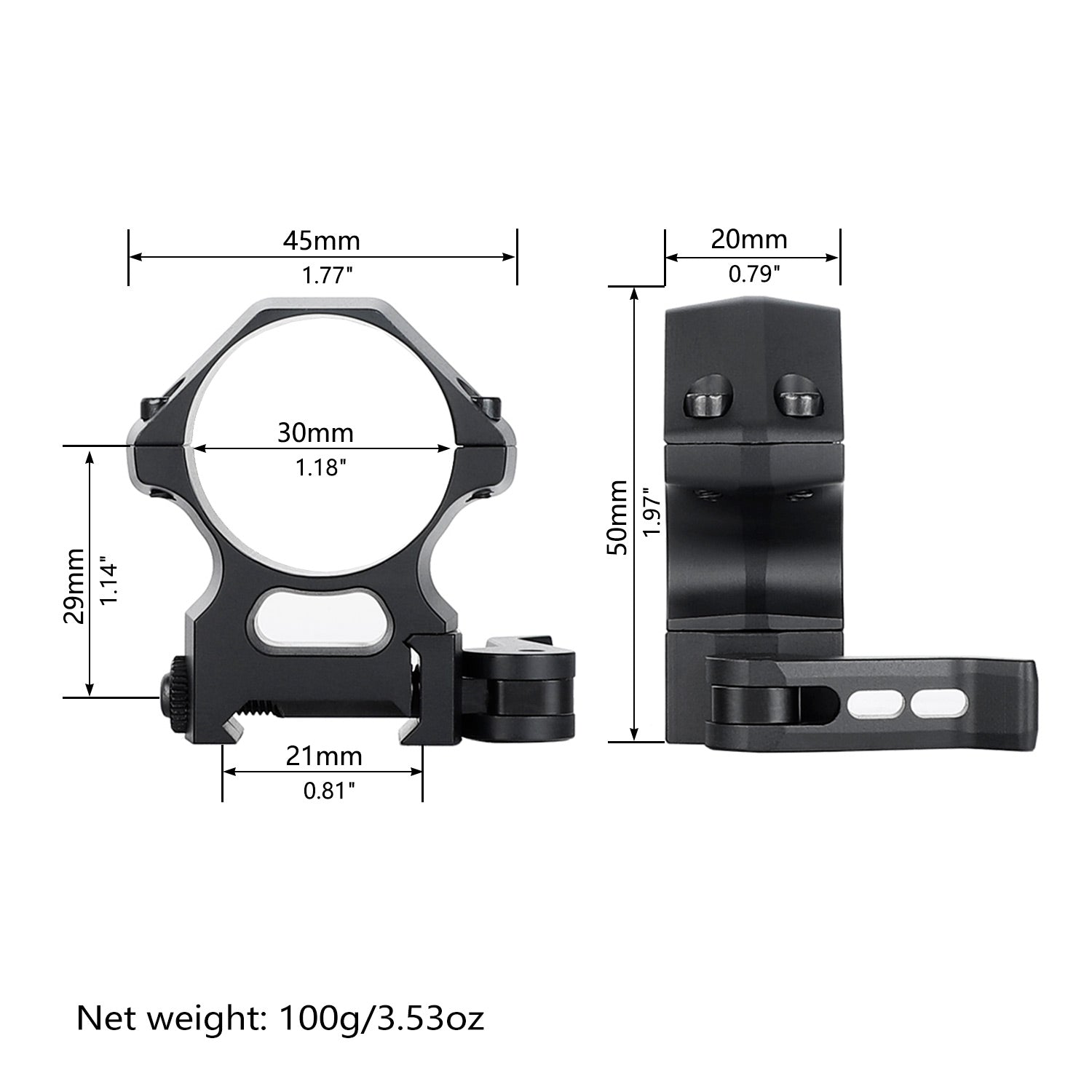 WINFREE Pro Quick Release 30mm Scope Rings Mount Picatinny Rail 7075-T6 Aluminum - High Profile - Image 6
