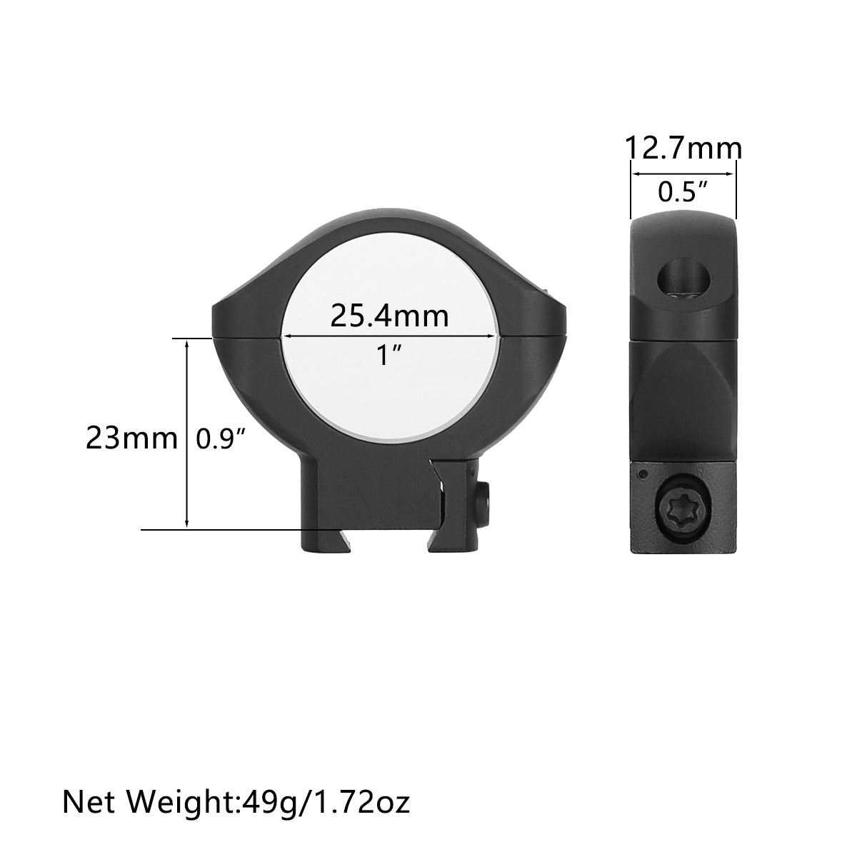 WINFREE ® Pro 7075 Aluminum 1 inch Dovetail Scope Rings - Low Profile - Image 2