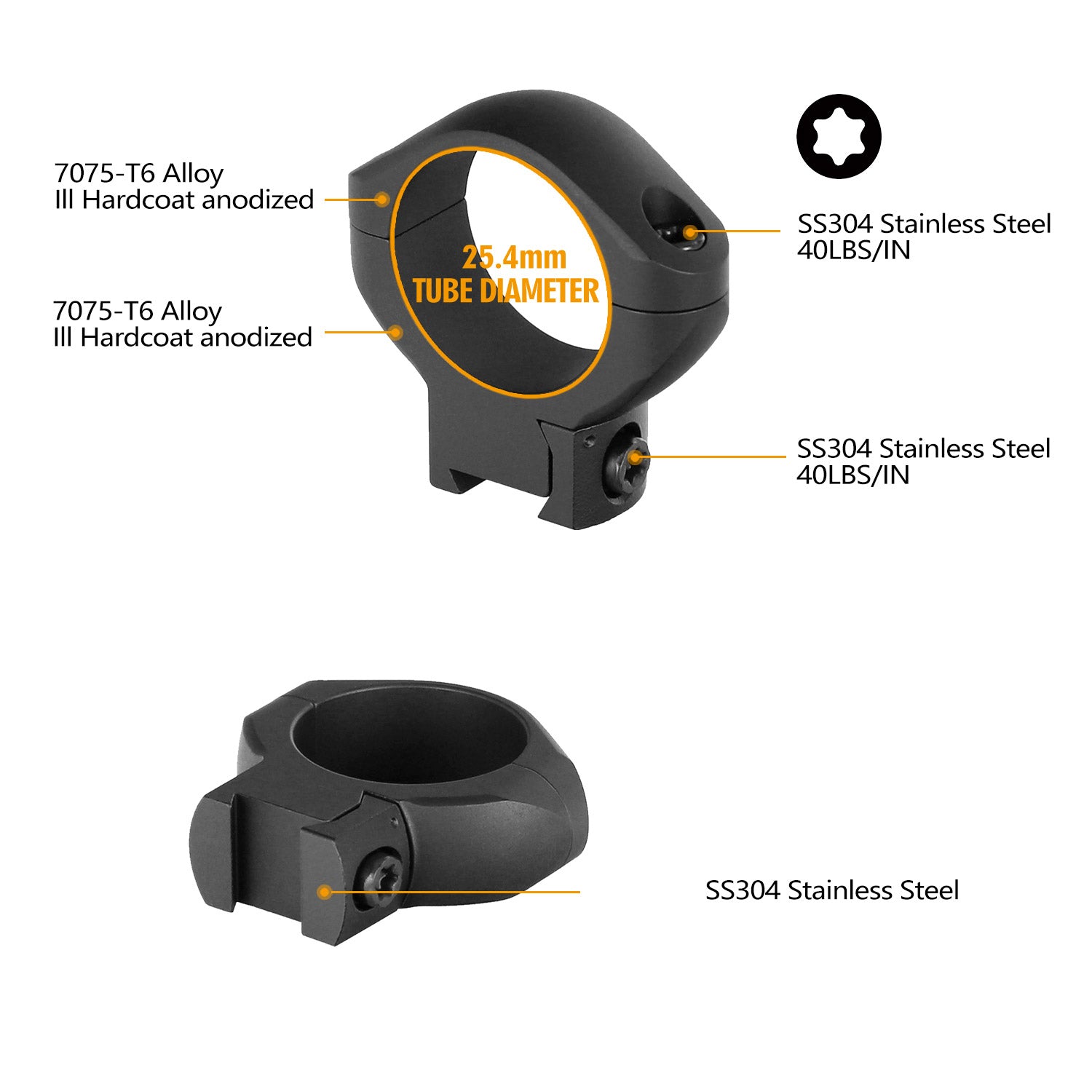 WINFREE ® Pro 7075 Aluminum 1 inch Dovetail Scope Rings - Low Profile - Image 3