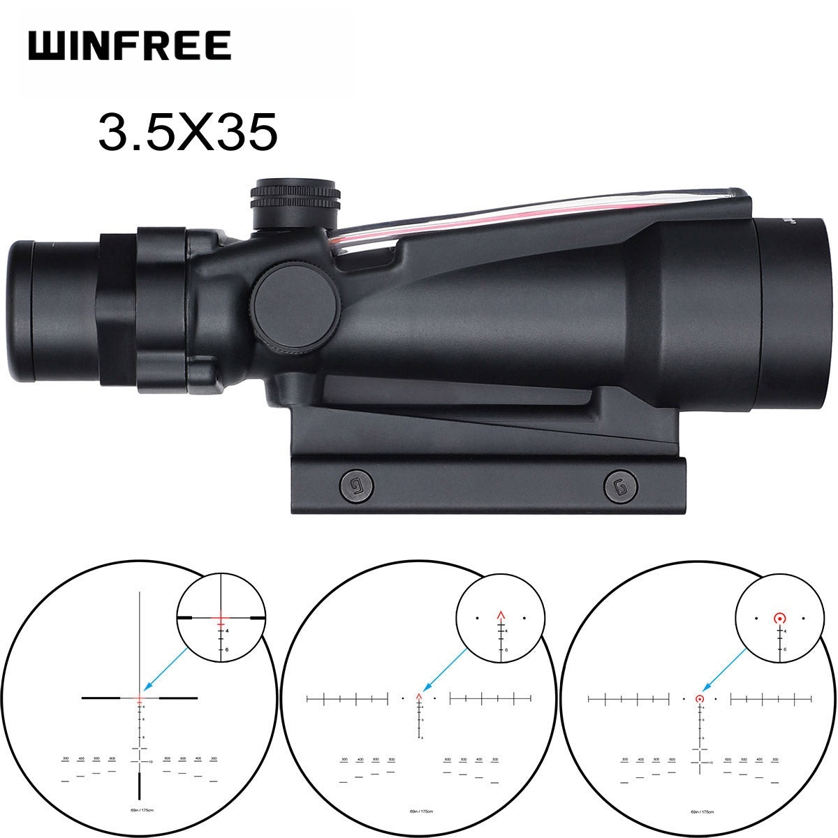 WINFREE 3.5X35 Rifle Scope Red/Green Fiber Optic Illuminated Reticle with Sunshades Diopter Adjustment