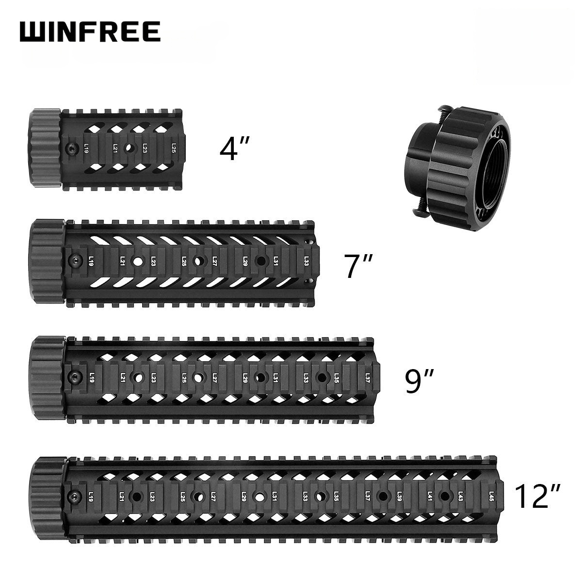 WINFREE ® MK12 Free Float Quad Rail Handguard 4" 7" 9" 12" for M4 M16 AR-15 SR-15