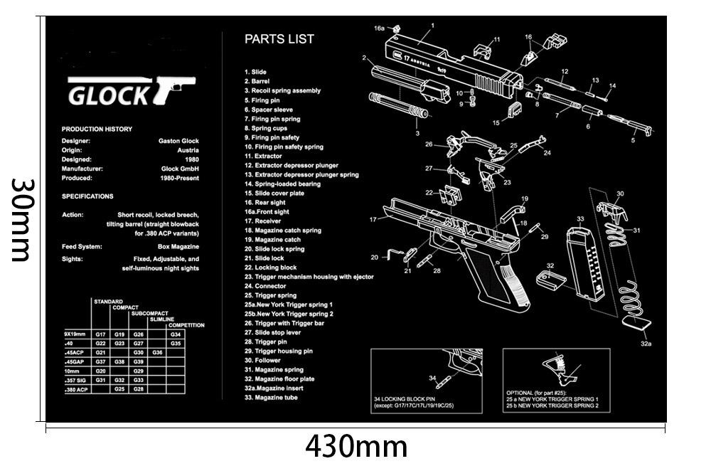 WINFREE Armorers Bench Mat Gun Cleaning Mat GLOCK With Parts Diagram & Instructions Mouse Pad - Image 2